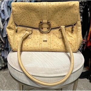 Ostrich Embossed Leather Top Handle Satchel Bag Work Travel Chic‎